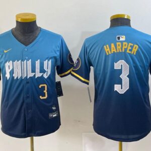 Youth Bryce Harper #3 Philadelphia Phillies 2024 City Connect Limited Jersey Blue