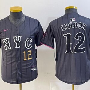 Youth Francisco Lindor #12 New York Mets 2024 City Connect Limited Player Jersey Graphite Gift