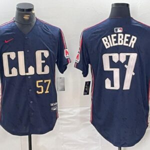 Men's Shane Bieber #57 Cleveland Guardians 2024 City Connect Limited Jersey - Navy