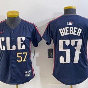Women's Shane Bieber #57 Cleveland Guardians 2024 City Connect Limited Jersey - Navy