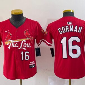 Women's or Youth Nolan Gorman #16 St. Louis Cardinals 2024 City Connect Limited Jersey Red