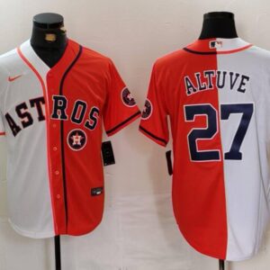Men's Jose Altuve #27 Houston Astros Home Replica Player Jersey Red & White Christmas Gift