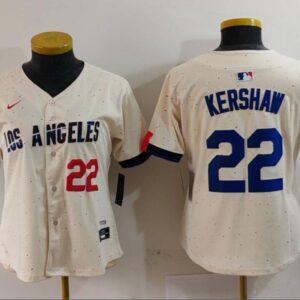 Women's Clayton Kershaw #22 Los Angeles Dodgers Home Jersey Cream Christmas Gift