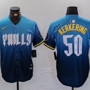 Men's Orion Kerkering #50 Philadelphia Phillies 2024 City Connect Limited Player Jersey Blue