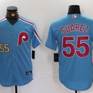 Men's Ranger Su?rez #55 Philadelphia Phillies Home Cooperstown Collection Jersey Royal Christmas Gift