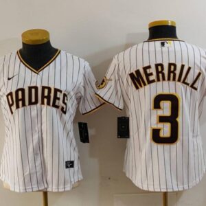 Women's Jackson Merrill #3 San Diego Padres Home Player Jersey - White Christmas Gift
