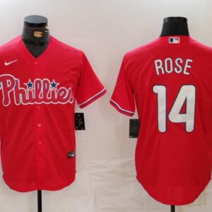 Men's Rose #14 Philadelphia Phillies Home Jersey - Red Christmas Gift