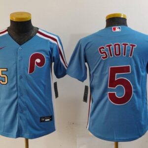 Youth Bryson Stott #5 Philadelphia Phillies Home Cooperstown Collection Jersey Royal Christmas Gift