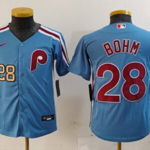 Youth Alec Bohm #28 Philadelphia Phillies Home Cooperstown Collection Jersey Royal Christmas Gift