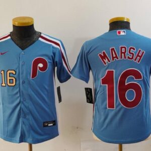 Youth Brandon Marsh #16 Philadelphia Phillies Home Cooperstown Collection Jersey Royal Christmas Gift