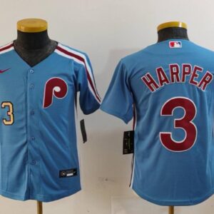 Youth Bryce Harper #3 Philadelphia Phillies Home Cooperstown Collection Jersey Royal Christmas Gift