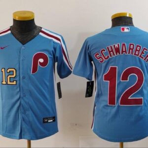 Youth Kyle Schwarber #12 Philadelphia Phillies Home Cooperstown Collection Jersey Royal Christmas Gift
