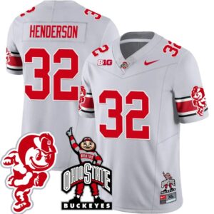 TreVeyon Henderson Jersey #32 Ohio State Buckeyes Football Stitched Brutus Buckeye Patch Gray