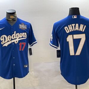 Men's Shohei Ohtani #17 Los Angeles Dodgers 2024 World Series Fashion Jersey Royal Gold Gift