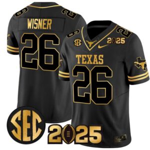 Quintrevion Wisner Jersey #26 Texas Longhorns 2025 CFP Final Patch Black Gold