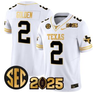 Matthew Golden Jersey #2 Texas Longhorns 2025 CFP Final Patch White Gold