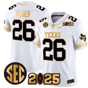 Quintrevion Wisner Jersey #26 Texas Longhorns 2025 CFP Final Patch White Gold