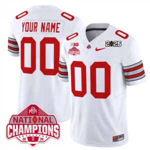 Custom Ohio State Jersey Heritage Stripe 2025 CFP Patch National Champions White