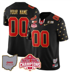 Custom Ohio State Jersey Limited Gold 2024 National Champions Patch Black Limited
