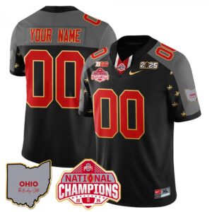 Custom Ohio State Jersey Limited Gold 2024 National Champions Patch Black Special