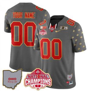 Custom Ohio State Jersey Limited Gold 2024 National Champions Patch Gray