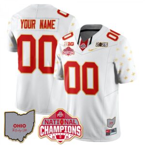 Custom Ohio State Jersey Limited Gold 2024 National Champions Patch White Limited