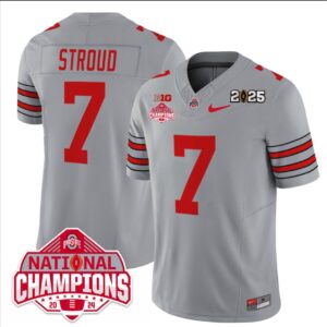 C J Stroud Jersey #7 Ohio State 2025 CFP Patch National Champions Gray