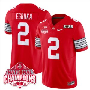 Emeka Egbuka Jersey #2 Ohio State 2025 CFP Patch National Champions Red