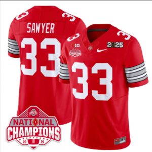 Jack Sawyer Jersey #33 Ohio State 2025 CFP Patch National Champions Red