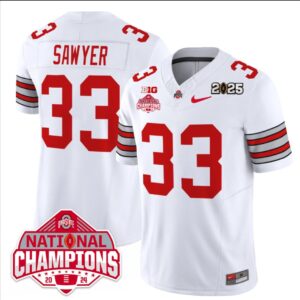 Jack Sawyer Jersey #33 Ohio State 2025 CFP Patch National Champions White