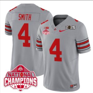 Jeremiah Smith Jersey #4 Ohio State 2025 CFP Patch National Champions Gray