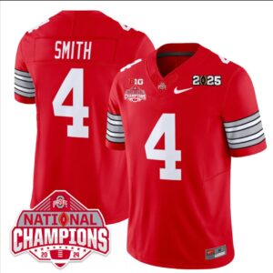 Jeremiah Smith Jersey #4 Ohio State 2025 CFP Patch National Champions Red