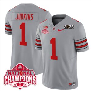 Quinshon Judkins Jersey #1 Ohio State 2025 CFP Patch National Champions Gray