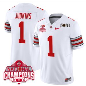 Quinshon Judkins Jersey #1 Ohio State 2025 CFP Patch National Champions White
