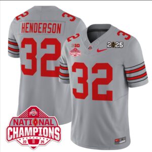 Treveyon Henderson Jersey #32 Ohio State 2025 CFP Patch National Champions Gray