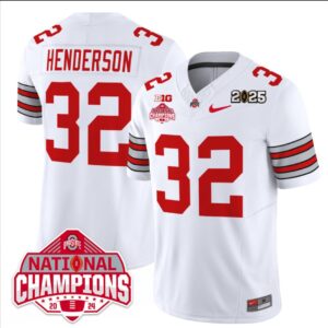 Treveyon Henderson Jersey #32 Ohio State 2025 CFP Patch National Champions White