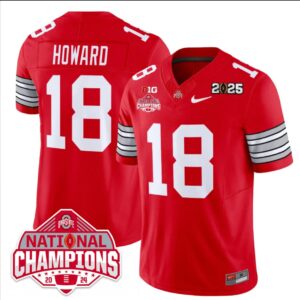 Will Howard Jersey #18 Ohio State 2025 CFP Patch National Champions Red