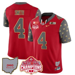 Jeremiah Smith Jersey #4 Ohio State National Champions 2025 Patch Red