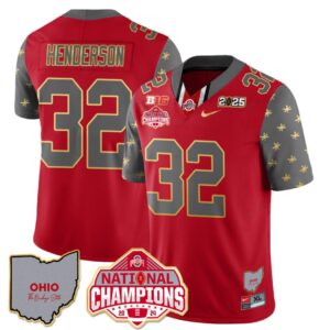 Treveyon Henderson Jersey #32 Ohio State National Champions 2025 Patch Red