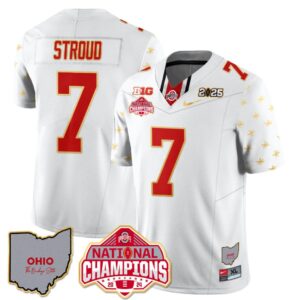 C J Stroud Jersey #7 Ohio State National Champions 2025 Patch White Limited