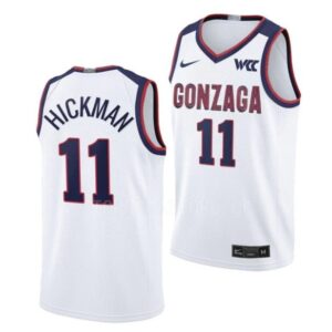 Men's #11 Nolan Hickman Jersey Gonzaga Bulldogs College Basketball Jerseys White