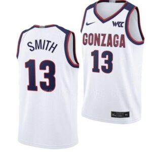 Men's #13 Malachi Smith Jersey Gonzaga Bulldogs College Basketball Jerseys White