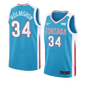 Men's #34 Chet Holmgren Jersey Gonzaga Bulldogs College Basketball Jerseys Blue