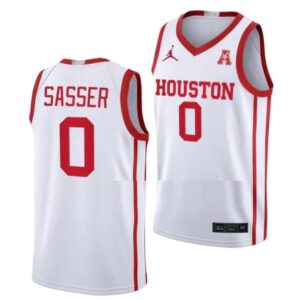 Men's #0 Marcus Sasser Jersey Houston Cougars College Basketball Jerseys White Home