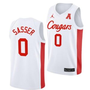 Men's #0 Marcus Sasser Jersey Houston Cougars College Basketball Jerseys White
