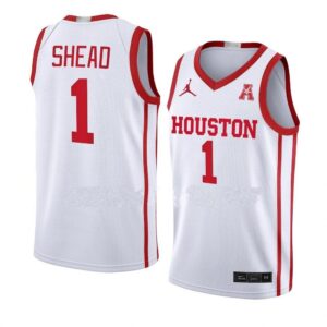 Men's #1 Jamal Shead Jersey Houston Cougars College Basketball Jerseys White
