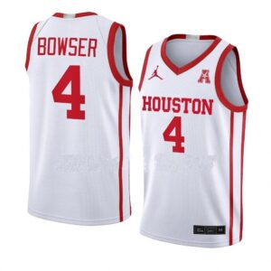 Men's #4 Darius Bowser Jersey Houston Cougars College Basketball Jerseys White