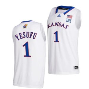 Men's #1 Joseph Yesufu Jersey Kansas Jayhawks College Basketball Jerseys White 2022