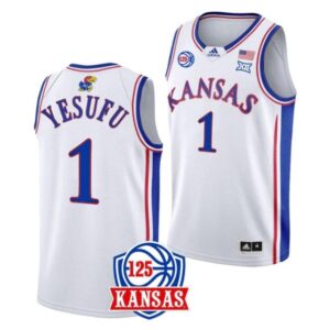 Men's #1 Joseph Yesufu Jersey Kansas Jayhawks College Basketball Jerseys White