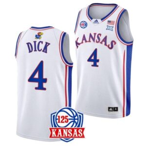 Men's #4 Gradey Dick Jersey Kansas Jayhawks College Basketball Jerseys White